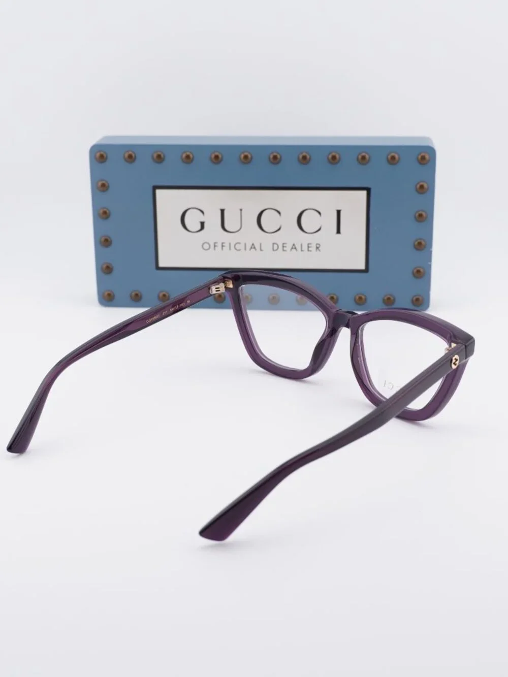Gucci GG1686O 011 Cat Eye Eyeglasses - Shiny Transparent Dark Purple